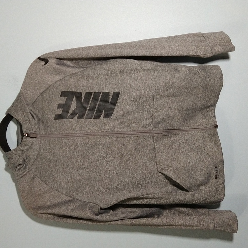 Nike Dri Fit Youth L Full Zip Hoodie Sweatshirt Pockets Gray & Black #1137